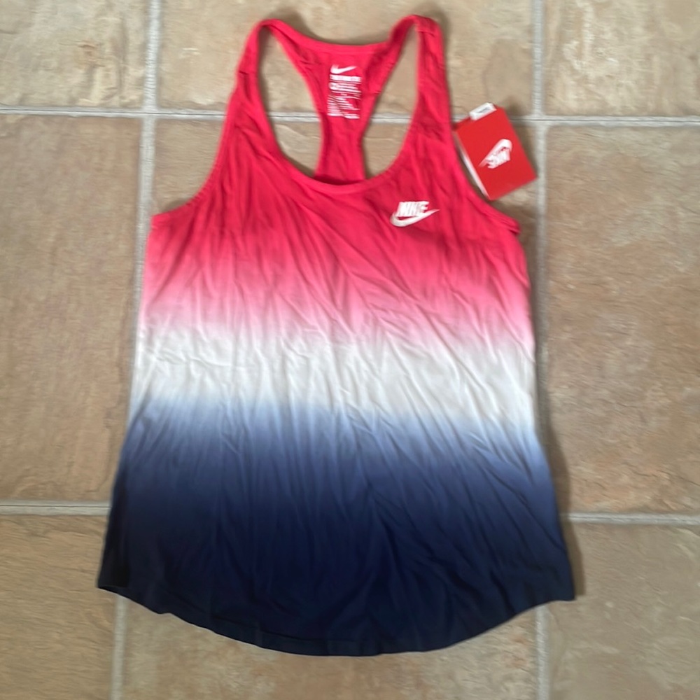 Nike size M athletic cut racer back tee red white blue